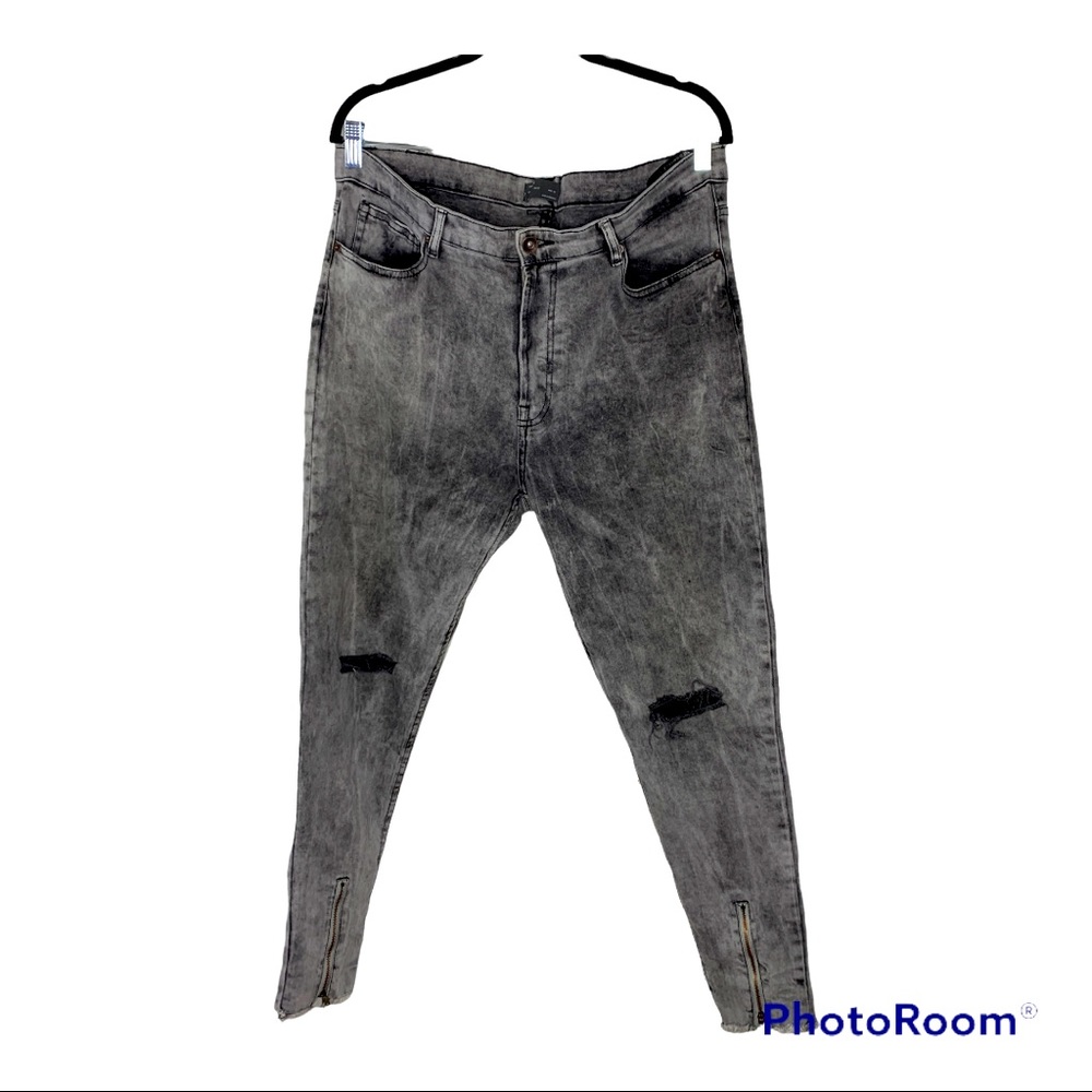 Mens ZARA acid wash zipper detail skinny cropped denim jeans